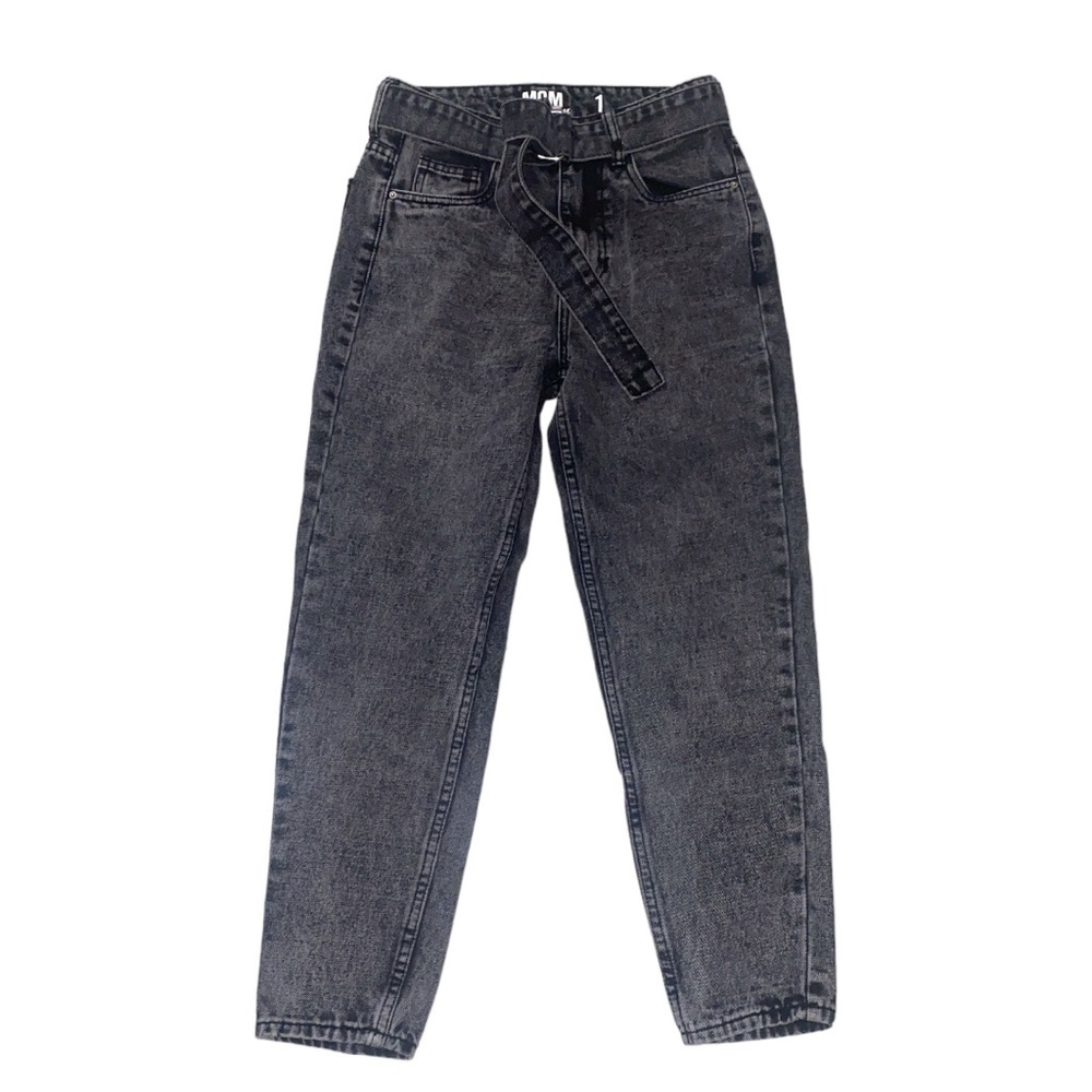 SWS Denim Co high rise MOM jeans in black acid wash belted size 1